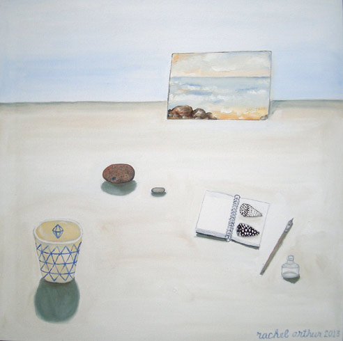 still life with rocks and geometric patterns