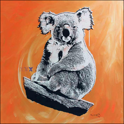 Artist 	Merry Sparks Title 	How Much Can A Koala? (1) Medium 	acrylic Support 	poly/cotton canvas Height 	92cm Width 	92cm