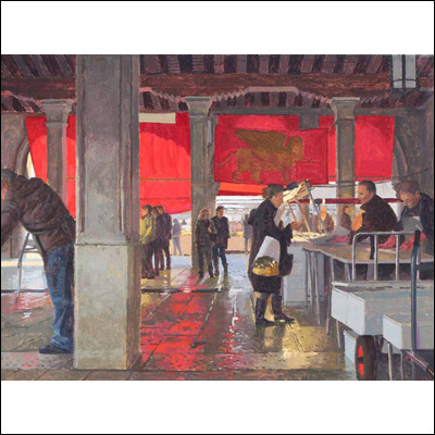 Artist David Henderson Title Rialto Market Medium Oil on canvas Height 60 cm Width 80 cm