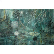 Artist Nicola Moss Title Renewable Energy - How much leaf litter does it take to change a light bulb? Year 2010 Medium Synthetic polymer and pigmented ink Support Stretched canvas Height 150cm Width 220cm weerongabartooj1005update2.jpg