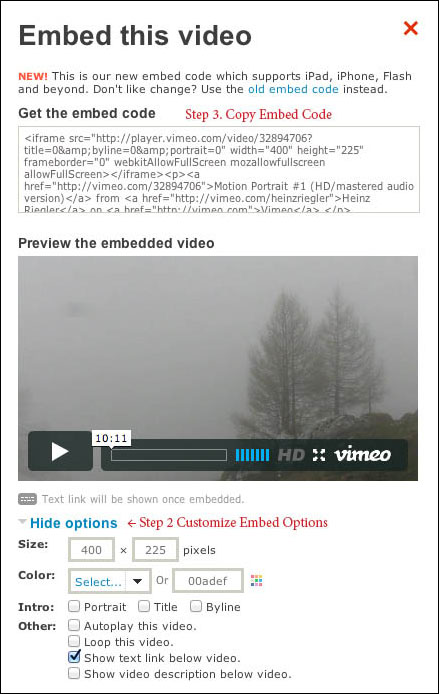 Vimeo Embed code example