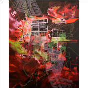 Artist 	Sue Beyer Title 	Her spirits rose as they left the ugly city behind Year 	2011 Medium 	Acrylic and posca pen Support 	canvas Height 	152 Width 	122