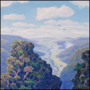 Artist Dave Groom Title Rivers and clearing clouds Year 2012 Medium Oil Support Canvas Height 30cm Width 30cm