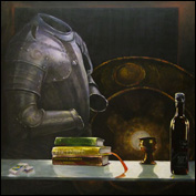 Artist Megan Jones Title Senior Executive survival kit Year 2011 Medium Oil on polycotton Height 100 cms Width 100 cms