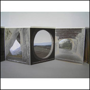 Artist Helen Malone Title Time Travel Year 2009 Medium Digital prints and cutouts of Fabriano paper, leather on cover Support Double paged concertina book Height 17 cm Width 15.5 cm Edition Number 3 From the Exhibition Selected for the Libris Awards, Artspace Mackay, 2010