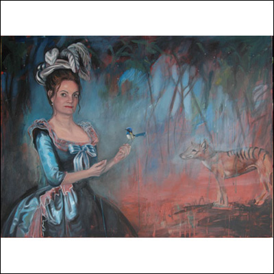 Artist 	Robyn Bauer Title 	Self Portrait as Marie Antoinette, with Superb Blue Wren and Thylacine Year 	2012 Medium 	Oil on canvas Height 	91cm Width 	122cm   	  From the Exhibition 	