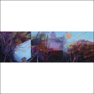 Artist Des Rolph Title Drifting Through a Razzle Dazzle Landscape (triptych) Year 2012 Medium oil on canvas Support canvas stretcher Height 30 cm Width 90 cm Price 2 cm