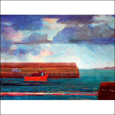 Artist Nick Olsen Title Red Boat, Arbroath Harbour Year 2012 Medium oil Support canvas Height 500 Width 700