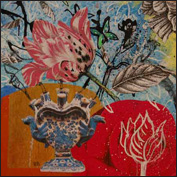 Artist Robyn Bauer Title Tulip and Green Butterfly Year 2011 Medium Mixed media collage Support card Height 12cm Width 12cm Artist Robyn Bauer Title Tulip and Green Butterfly Year 2011 Medium Mixed media collage Support card Height 12cm Width 12cm