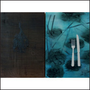 Artist Nicola Moss Title De-Compose and Eat-Rain Year 2011 Medium acrylic, pigmented ink, rain, charcoal, conte pencil, bitumen, Black Japan, shellac Support Paper on ply panel Height 56cm Width 37.5cm each