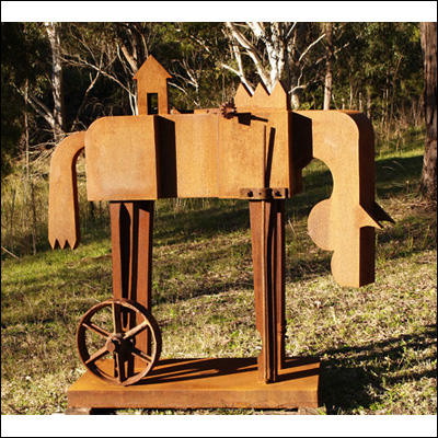 Artist 	Jimmy Rix Title 	Shy Year 	2012 Medium 	Corten steel and cast iron Height 	195cm Width 	160cm Depth 	70cm